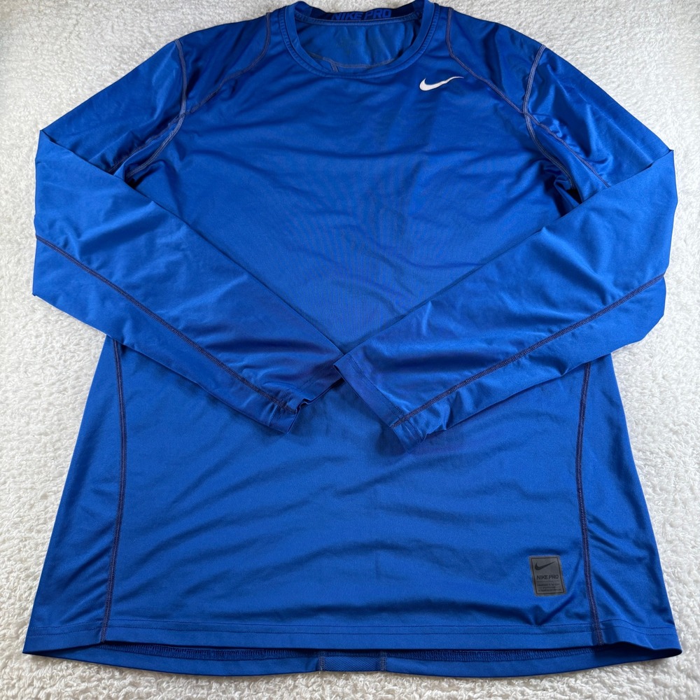 Nike Pro Compression Shirt Mens Large Blue Excellent Long Sleeve Dri-FIT Base